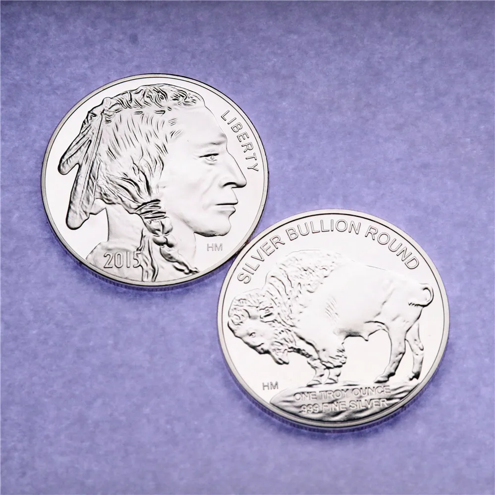 

2015 Indian Head Liberty silver plated metal coin 1 oz AMERICAN Buffalo Silver Coins Non Magnetic