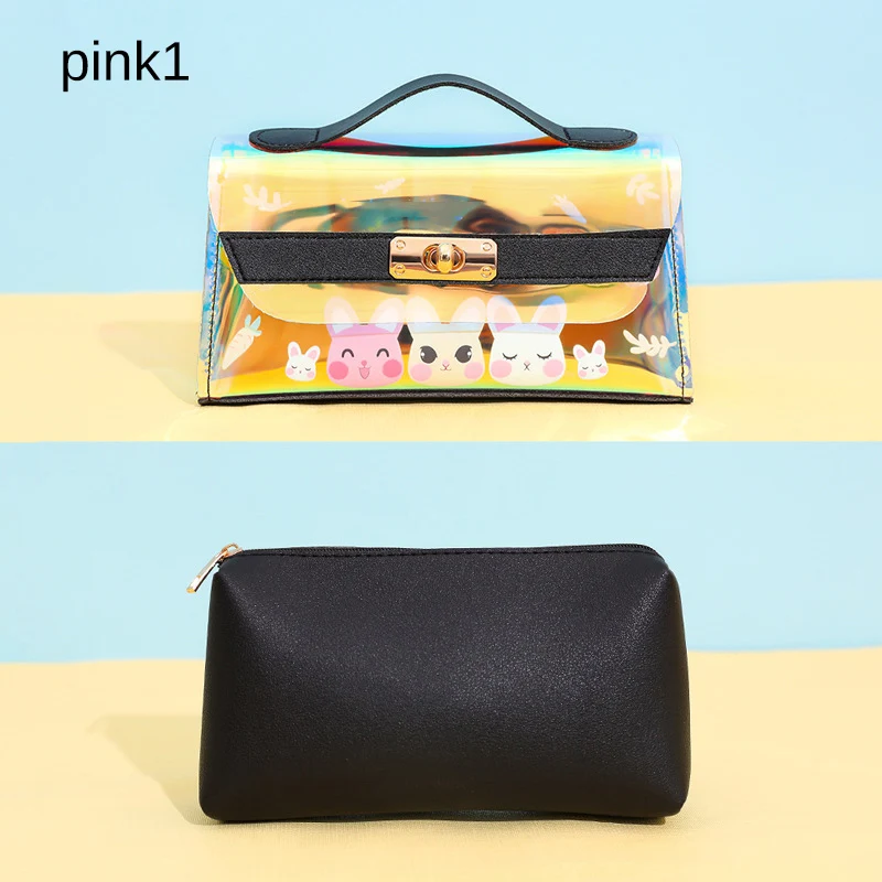 

2pcs Set Holographic Makeup Cosmetic Bag Iridescent Large Makeup Pouch Travel Organizer Pencil Case Top Quality Neceser Bolsos