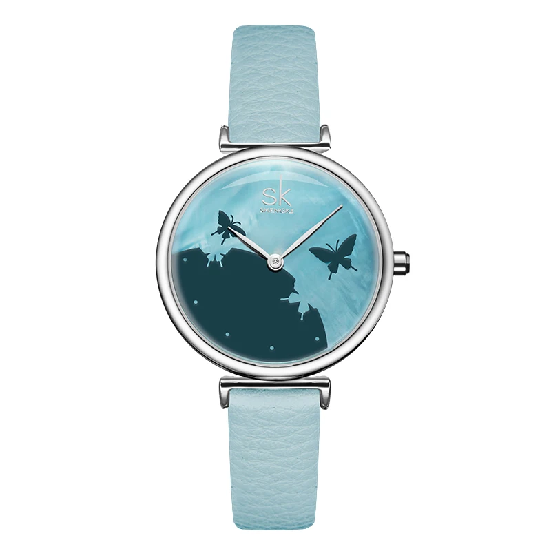 light green Shengke новые модные Романтические женские часы Лидирующий бренд SK женские часы высокого качества с кожаным ремешком водонепроницаемые часы Zegarek Damski - Цвет: light green