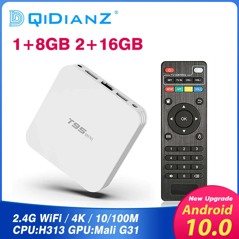 Android 10.0 TV Box T95 Mini Quad Core 2GB RAM 16GB ROM Smart STB 2.4G WiFi Set Top 4K Media Player Tv vs x96 mini iptv | Электроника