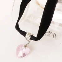 new clavicle chain flannel neck chains heart shaped crystal pendant choker japanese harajuku necklaces ribbon for girls gifts