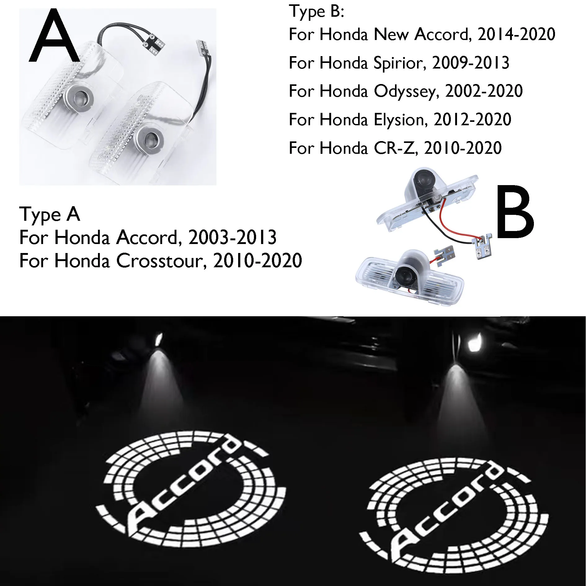 

2Pcs Car Badge Emblem Logo Light Accord Courtesy Light LED Door Light For Honda Odyssey Accord CR-Z Crosstour Spirior Elysion