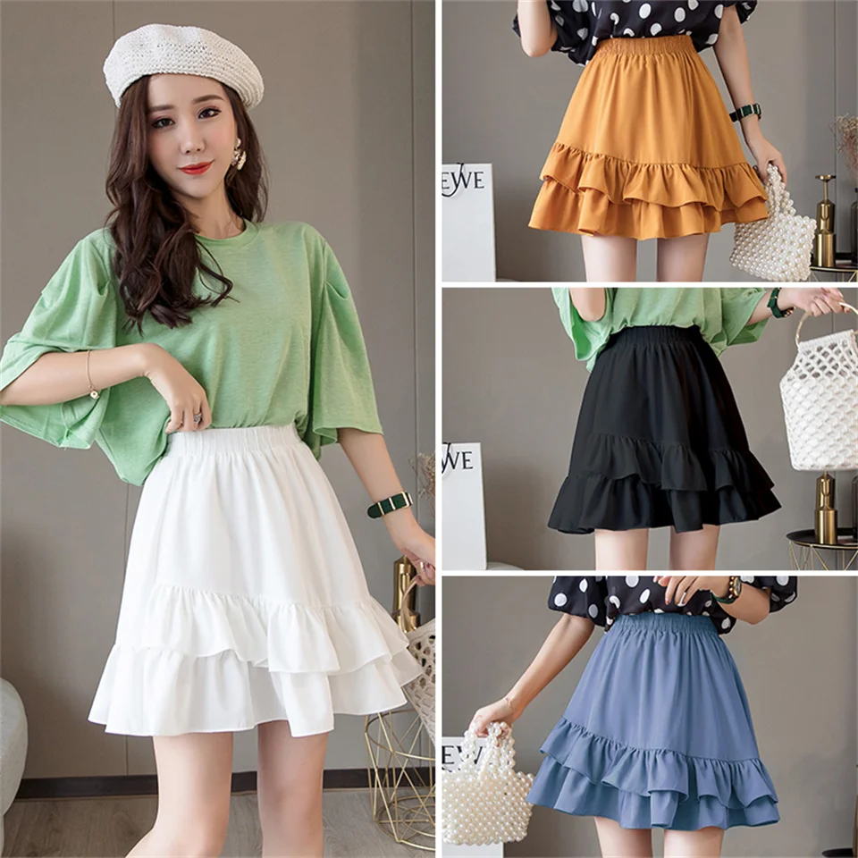 

Korea Women Skirt Summer Ruffle High Waist Skirts Mini Tutu Skirts Ladies Casual All-match Skirts Faldas Mujer Moda