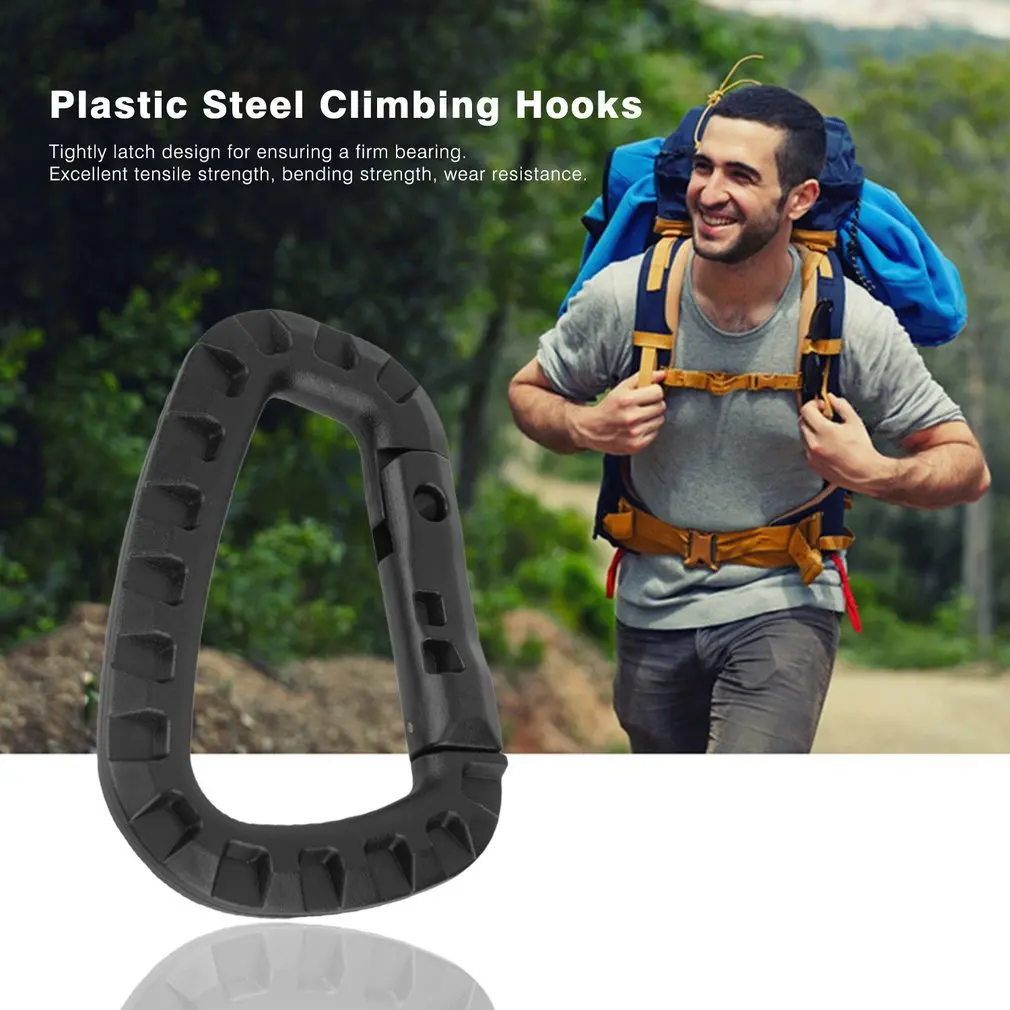 

D Shape 200LB Mountaineering Buckle Snap Clip Plastic Steel Climbing Carabiner Hanging Keychain Hook Fit Outdoor Army