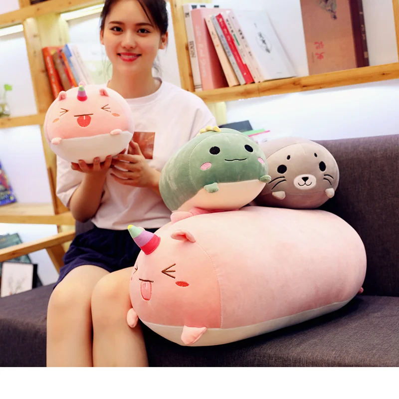 

Плюшевая игрушка в виде толстых животных, длинная подушка, мягкая подушка для ног для сна, единорог, динозавр, курица, подушка