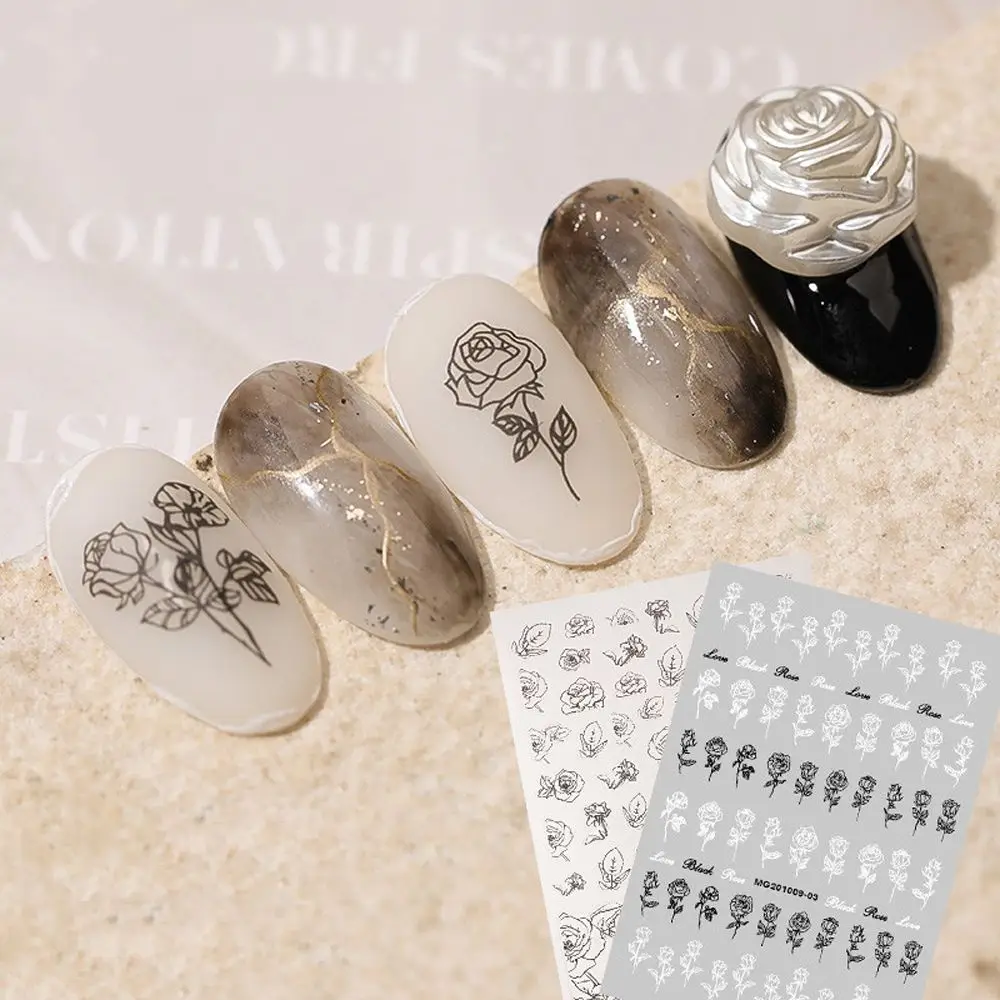 

Retro Leaves Black White Vintage Flowers DIY Nail Decals Nail Art Decorations Rose Nail Stickers Manicure Accessories