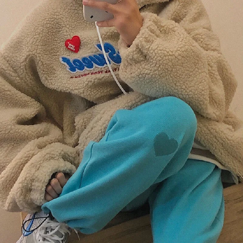 

women Harajuku Jogging Sweatpants Women Soft Girl Love Heart Joggers Oversize Sports Pants 2021 Spring Korean Fashion Kawaii