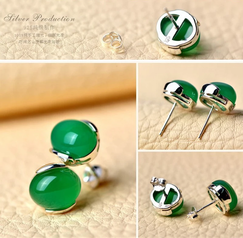 YANHUI 100% 925 стерлингового серебра изумруды серьги гвоздики для женщин серебро