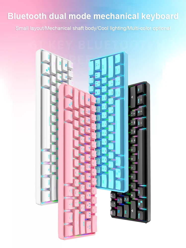

Mechanical Keyboard 61 Keys with Bluetooth Wired Dual Mode RGB Backlight Keyboard for Gaming Computer Office
