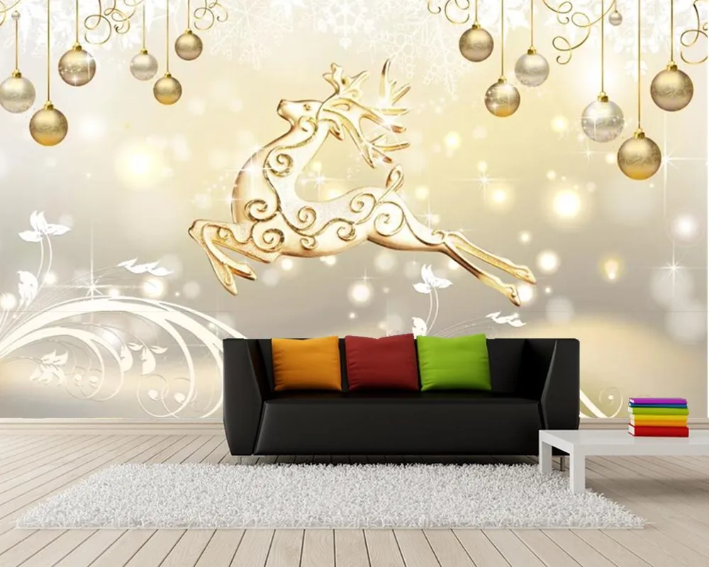 Рождественский лось 3d Золотой мягкий пакет ювелирных изделий обои для гостиной