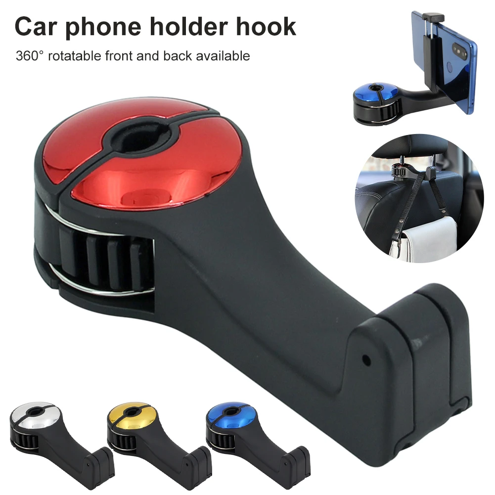 

Car Headrest Hook With Phone Holder Car Seat Back Hanger For Handbag Grocery Organizer Auto Fastener Clips Interior Accessories