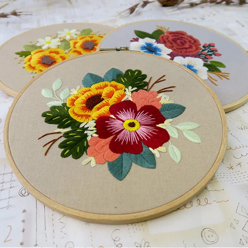 

Embroidery Starter Kit with Flowers Pattern DIY Stamped Handwork Needlework for Beginner Cross Stitch Kit Hand-stitched Decor