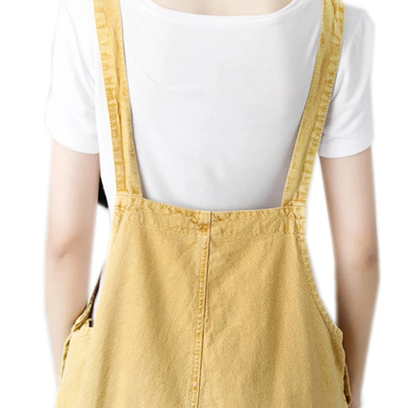 Комбинезон женский джинсовый на подтяжках свободный однотонный Повседневный