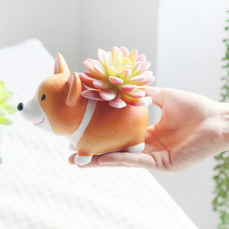 

Small Short Legged Corgi Dog Doll Multi-meat Flowerpot Creative Resin Crafts Decoration