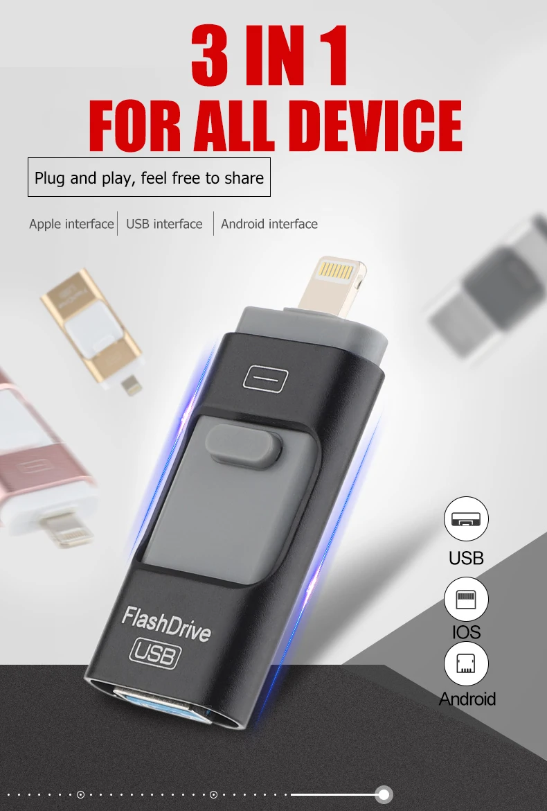 Флеш-накопитель USB 3,0, 32 ГБ, 64 ГБ, 128 ГБ, флеш-накопитель для iPhone X, 8, 8 Plus, 7, 7 Plus, USB флешка, 8 ГБ, 16 ГБ, металлическая флешка, USB флеш-накопитель