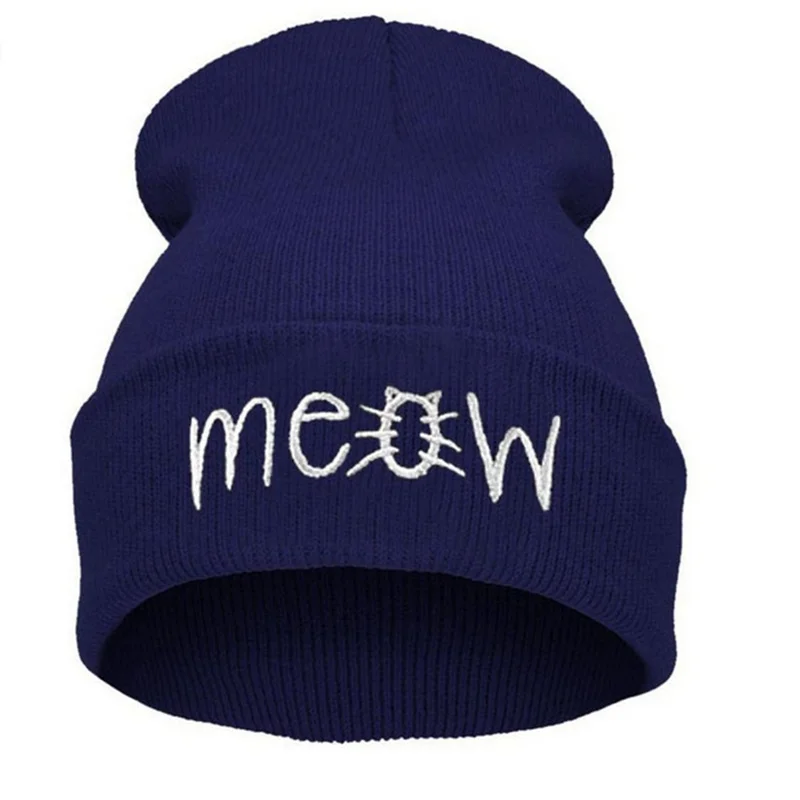 

Fashion Classic Embroidery Meow Winter Hat Men Caps Women's Beanies Warm Hip Hop Bonnet Wool Blends Knitted Hat Female Beanies