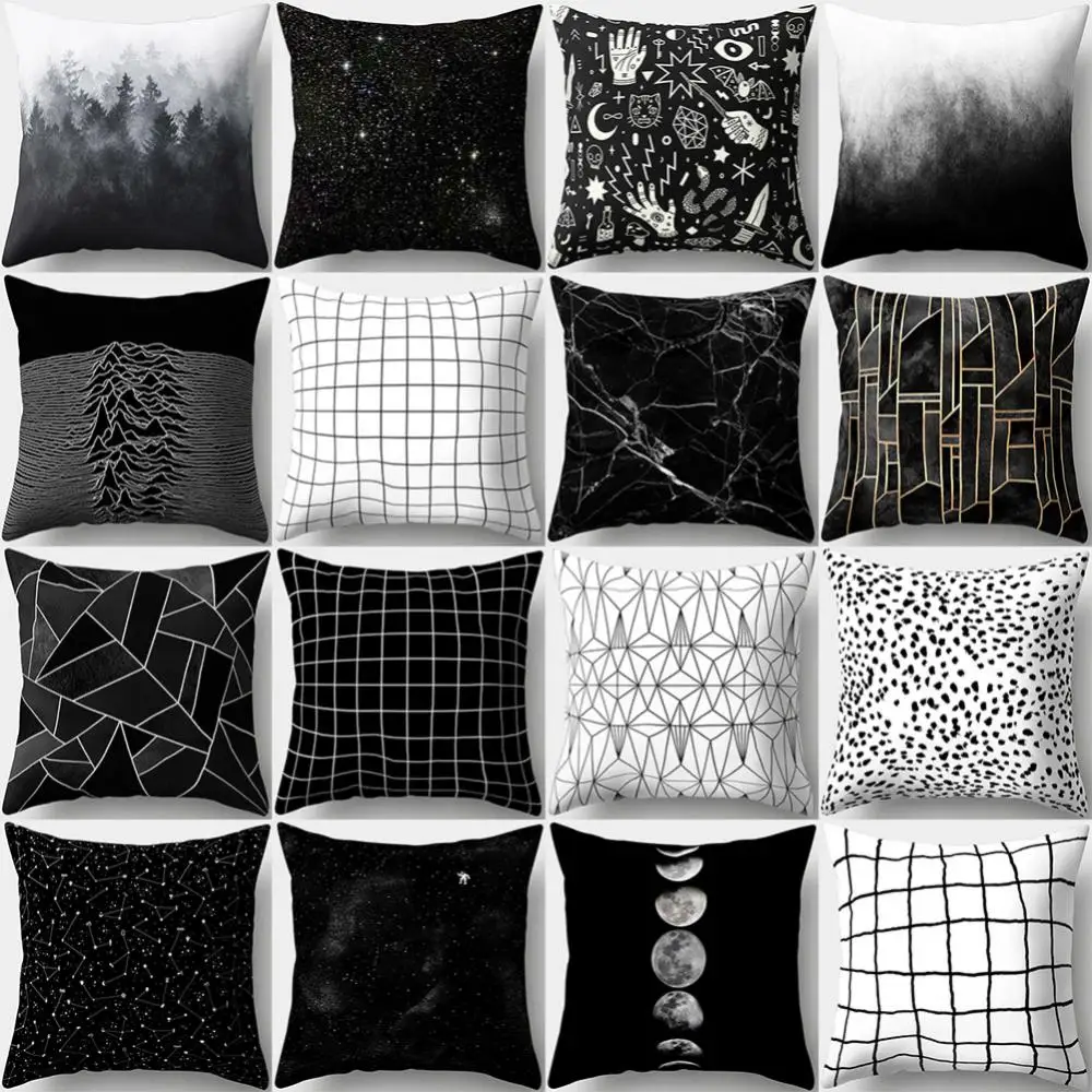 

Black and White Geometric Throw Pillow Case Square Cushion Cover Soft Waist Rest