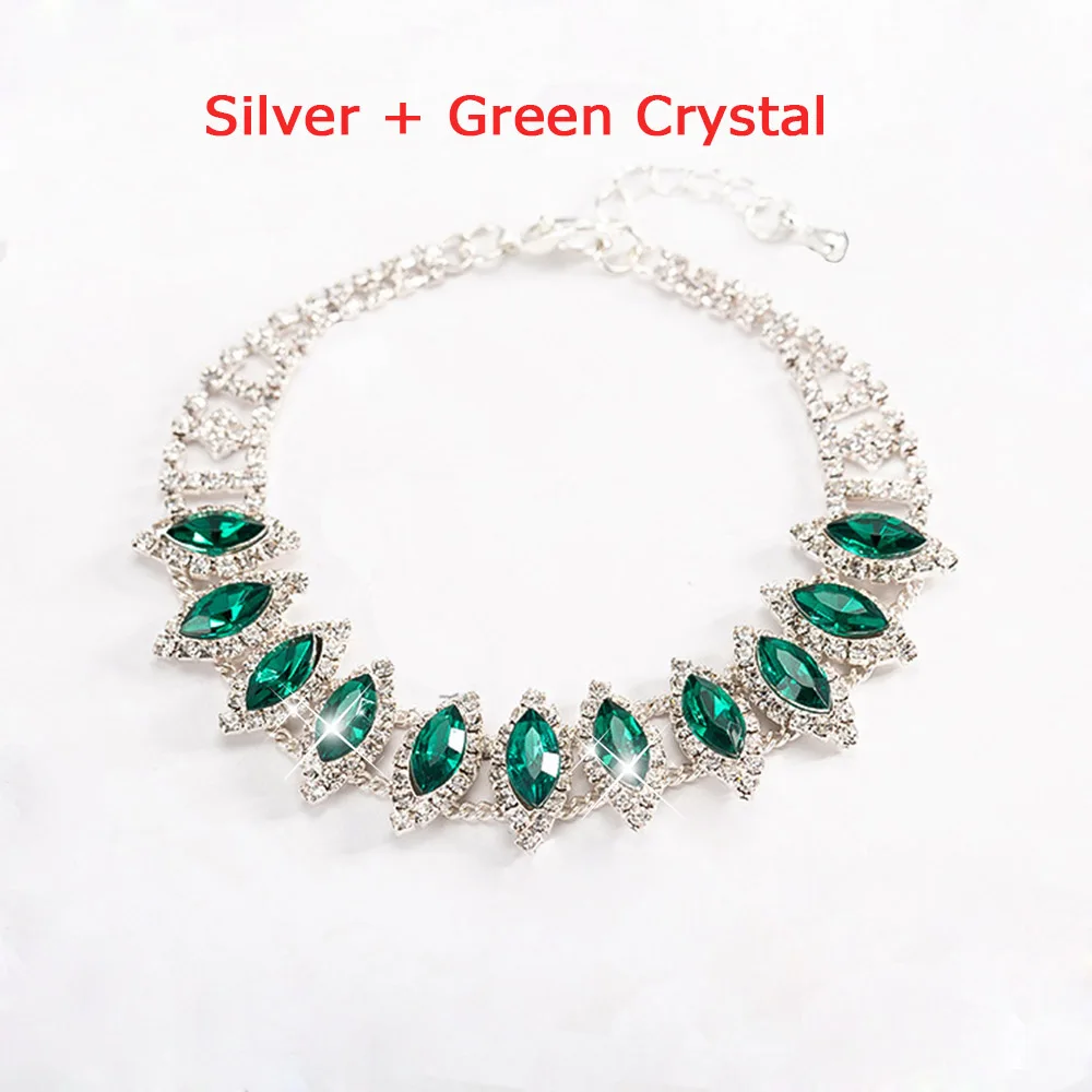 Silver Green AINAMEISI, Роскошные браслеты с зелеными и красными кристаллами для женщин, разноцветные стразы, браслет с подвесками, вечерние, подарок, модное ювелирное изделие - Окраска металла: Silver Green