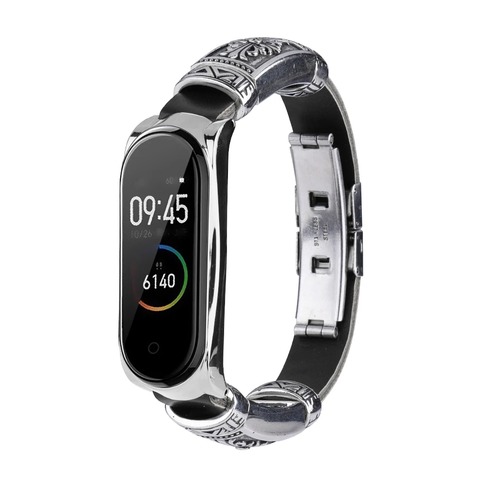 Умный Браслет металлический ремешок + кожаный для часов Xiaomi Mi Band 6 5 4 3 сменный Band3