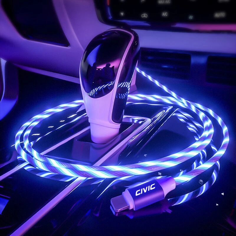 IPhone 11 12 Pro Max X XR XS 8 7 Plus LED Wire Flow Luminous Lighting USB Cable For honda civic 10th type r 8th si ek 2012 2019 |
