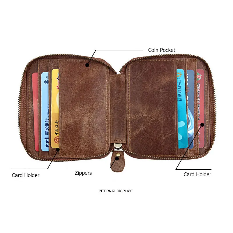 Кошелек для монет мужской из натуральной кожи держатель карт на молнии|Мужские