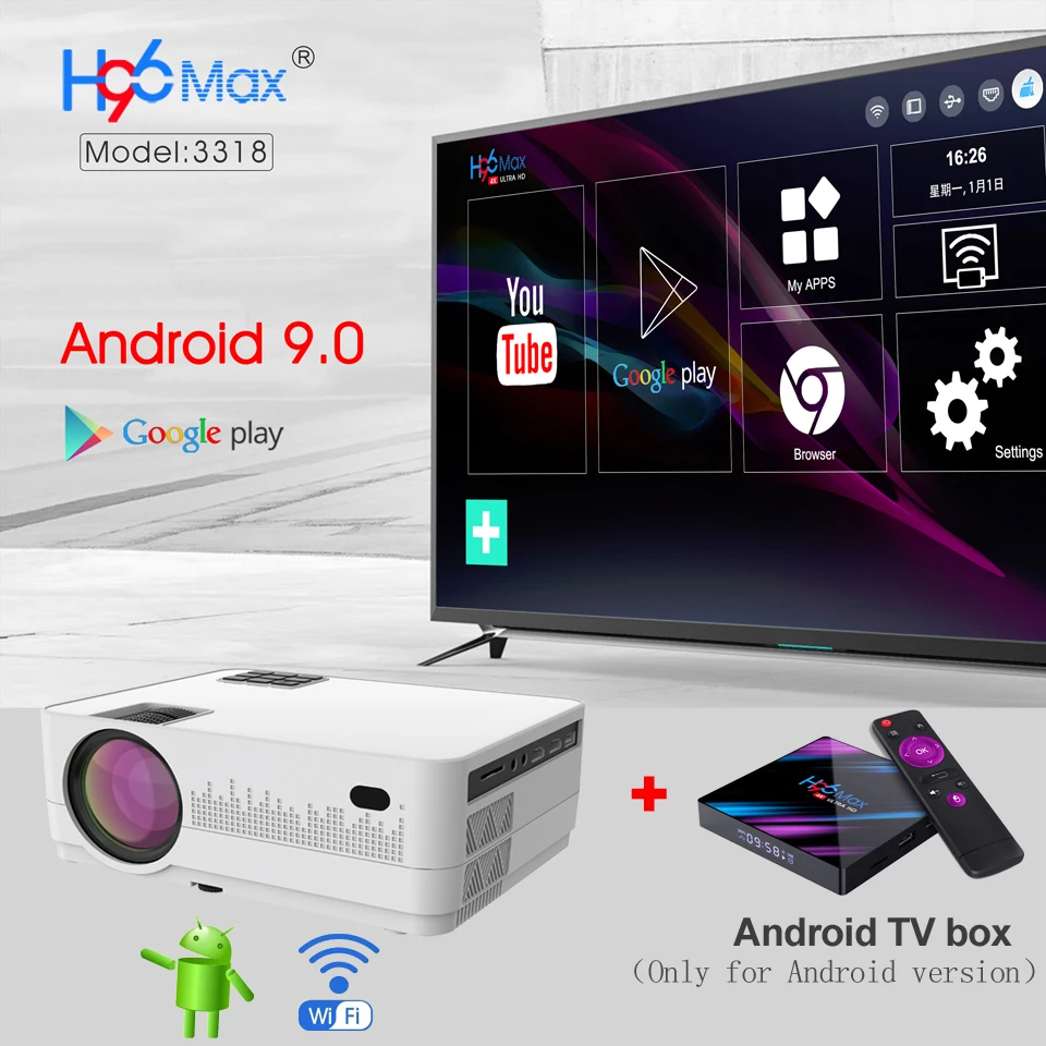 Проектор WZATCO HQ2 4k 3000 лм HD 720P 150 дюйма портативный мини 3D ЖК дисплей Android 9 0 Wi Fi