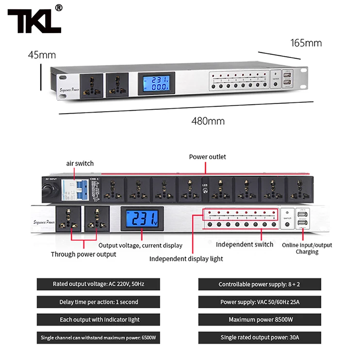 

TKL D10 10Channels Power Sequence Professional Audio Air switch Controller Automatic power strip bar Effectively protect