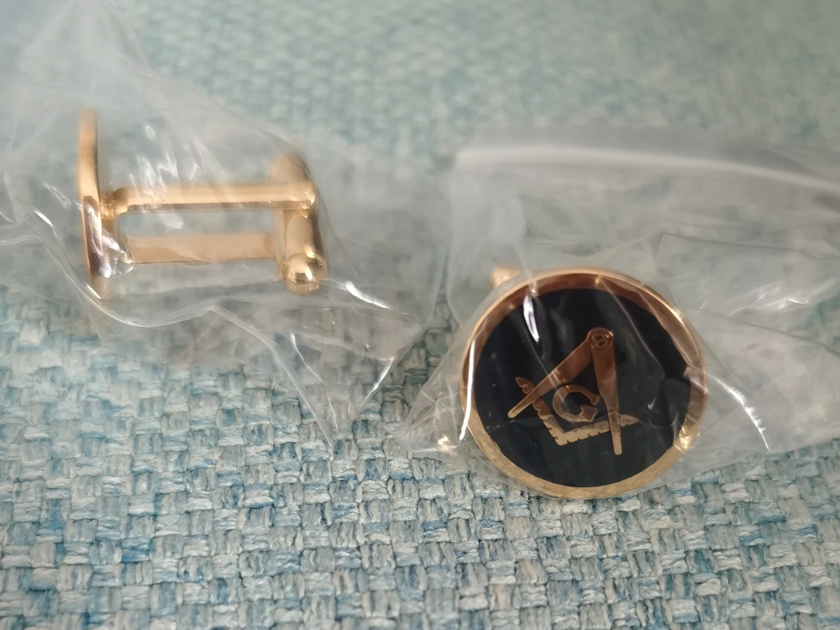 Пара квадратных и круглых масонских запонок с компасом 1/2 дюйма