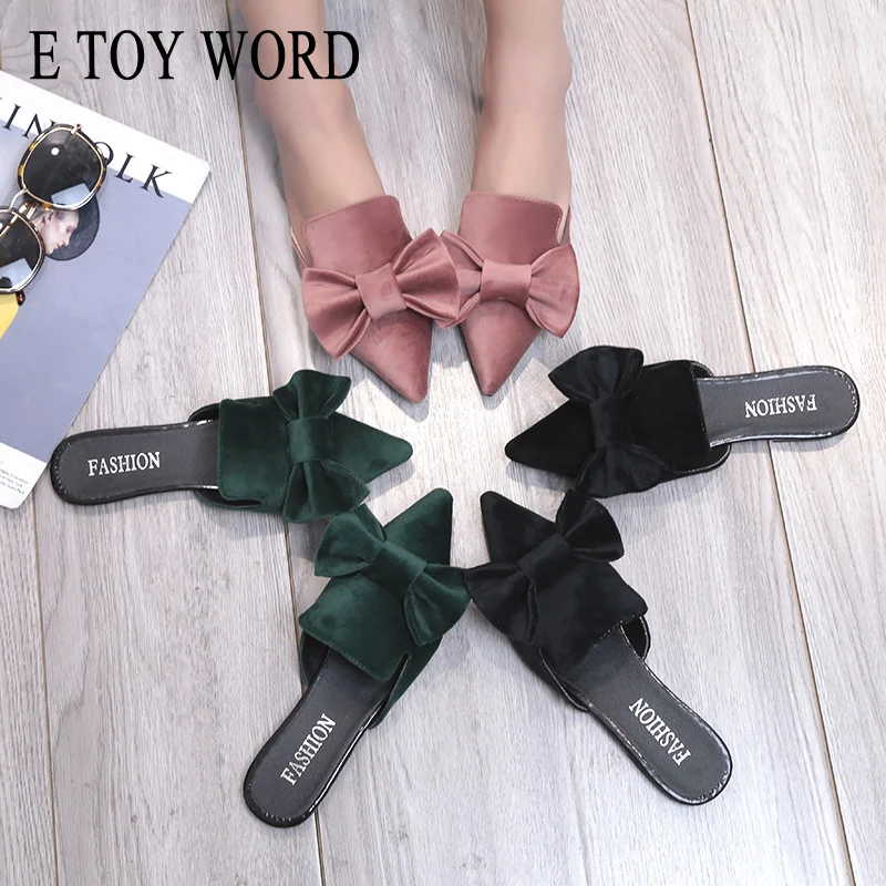 E TOY/тапочки на плоской подошве с острым носком Модные замшевые тапочки без