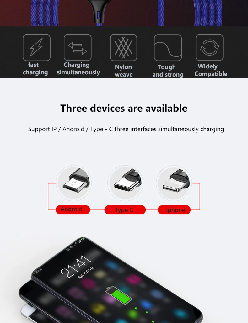 1,2 м 3 в 1 USB кабель для мобильного телефона Micro usb type C кабель зарядного устройства для iPhone кабель для зарядки многофункциональный Кабель зарядного устройства