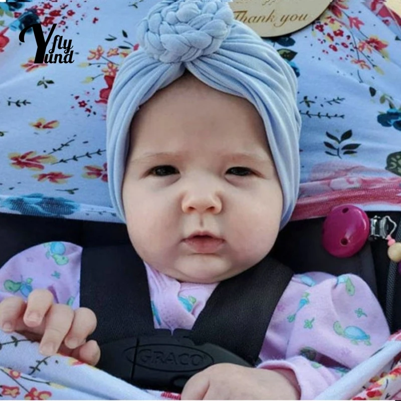 Детская дышащая теплая хлопковая шапка Yundfly однотонная плетеная ручной работы с