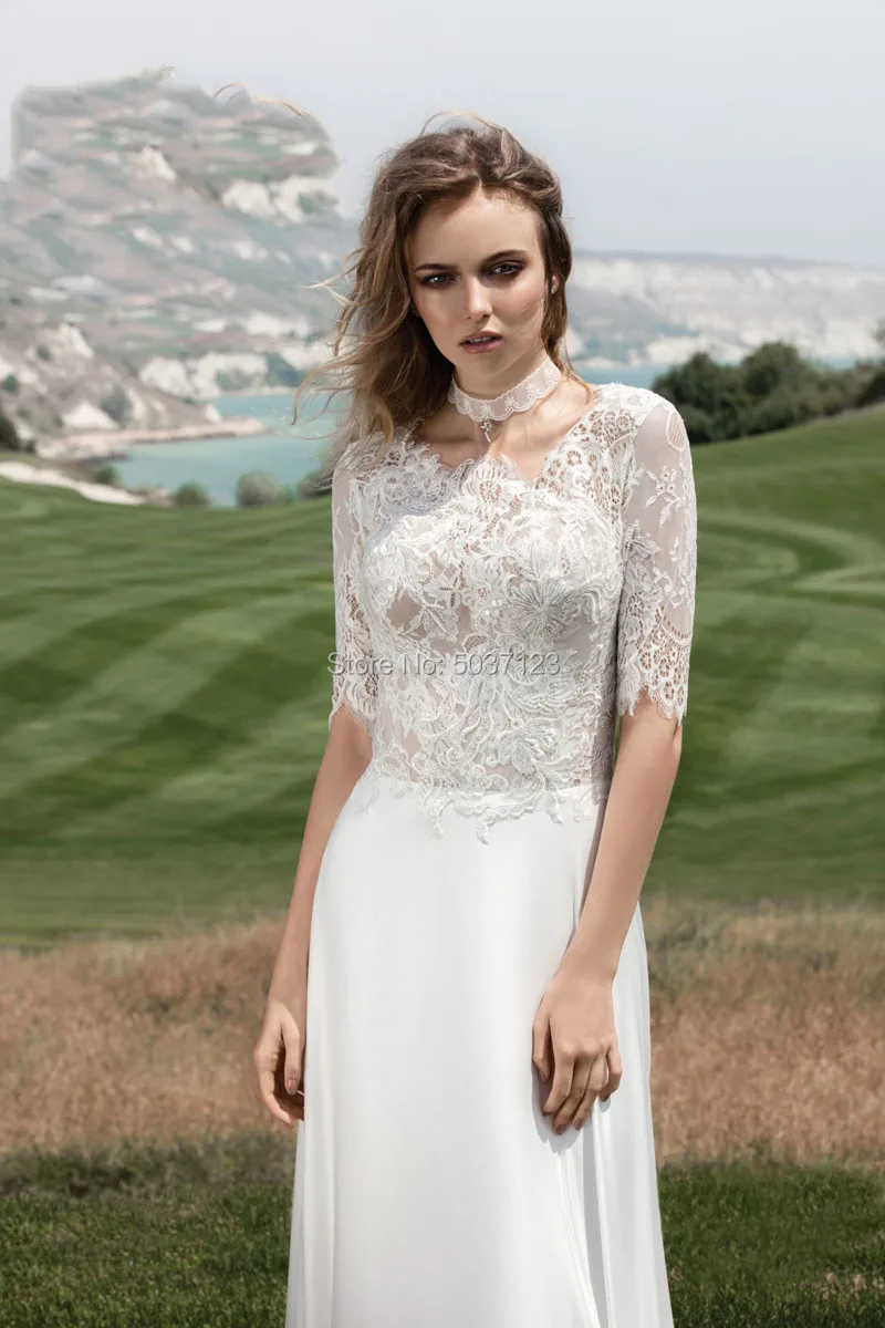 Пляжный Vestido De Noiva шифоновые Свадебные платья полупальто на пуговицах Тюль с