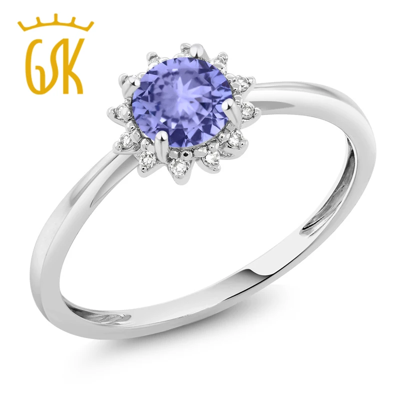 10K Белое Золото Синий танзанит и алмаз Женское Обручальное кольцо (0 46 карат