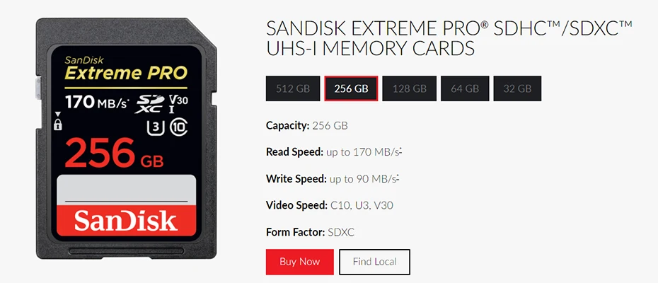 Sd-карта SanDisk Extreme Pro, 32 ГБ, 64 ГБ, 128 ГБ, 256 ГБ, SDHC, SDXC, UHS-I, класс 10, 95 м/с, Поддержка карт памяти V30, 4K для цифровой камеры
