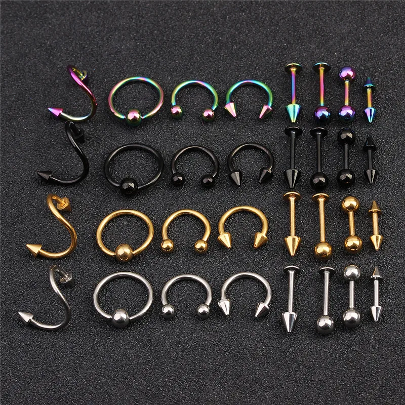 

16pcs/set Spiral Fake Nose Rings Earring Stud Septum Rings Nose Clip For Women Men Punk Nose Pircing Studs Body Piercing Jewelry