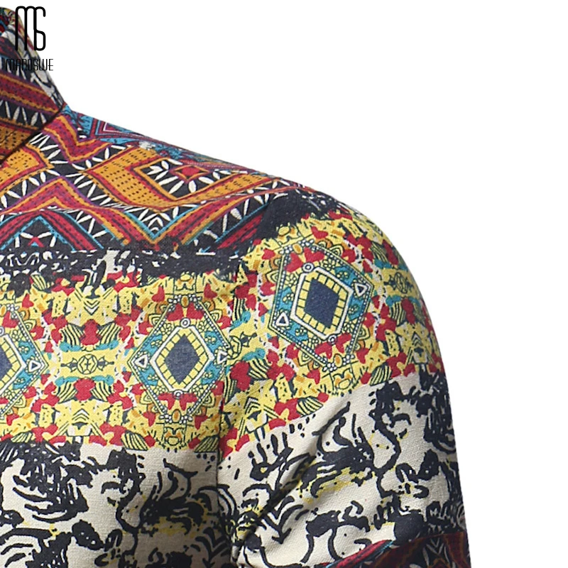 Manoswe мужская рубашка гавайская геометрический принт Повседневная с длинными