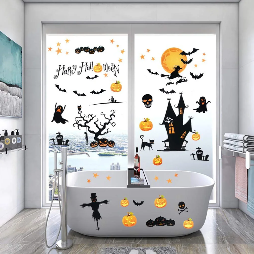 

65pcs Halloween Pumpkin Witch Window Clings Stickers Glass Wall Door Decals Party Decorations