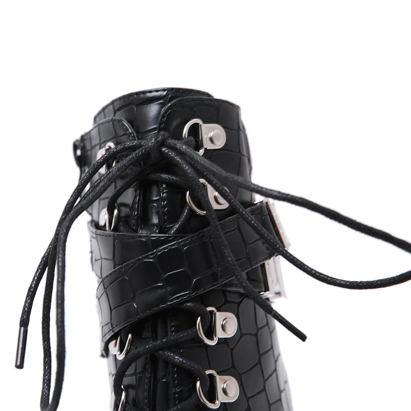 Женская обувь на высоком каблуке 16 см черные ботинки платформе в стиле рок