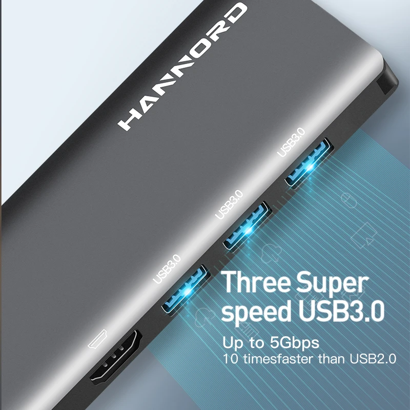 Hannord usb-хаб type C-USB 3,0 HDMI адаптер док-станция VGA RJ45 для MacBook Pro USB-C type C 3,1 Разветвитель USB C концентратор