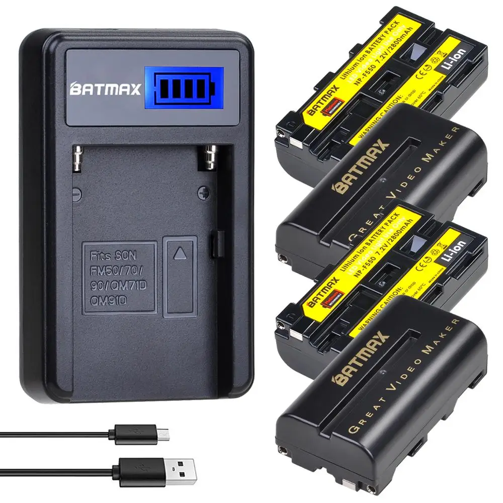 Batmax 2800mAh NP-F550 NP-F570 Battery+LCD USB Charger for Yongnuo Godox LED Video Light YN300Air II YN300 III YN600 Air L132T