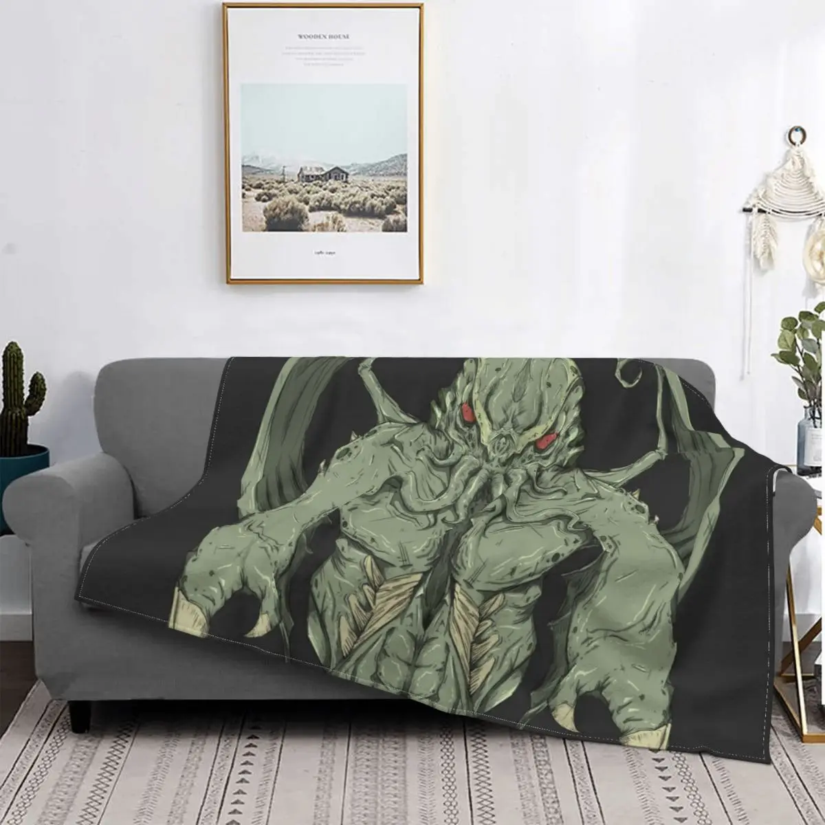 

Cthulhu The Dreamer Knitted Blankets Lovecraft Occult Flannel Throw Blankets Bedroom Sofa Portable Soft Warm Bedspreads