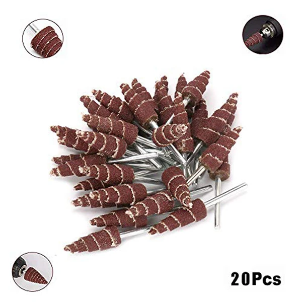 

20 Pcs Cone Shape Abrasive Sandpaper Bit 1/8inch Shank 10mm Dia Tool for Deburring Polishing on Surface or Side Face