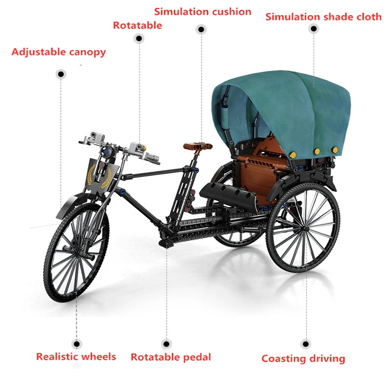 

535Pcs 347Pcs Mini Rickshaw Building Block Model Educational Bicycle Bricks Simulation Collection Bike Gifts Toys for children