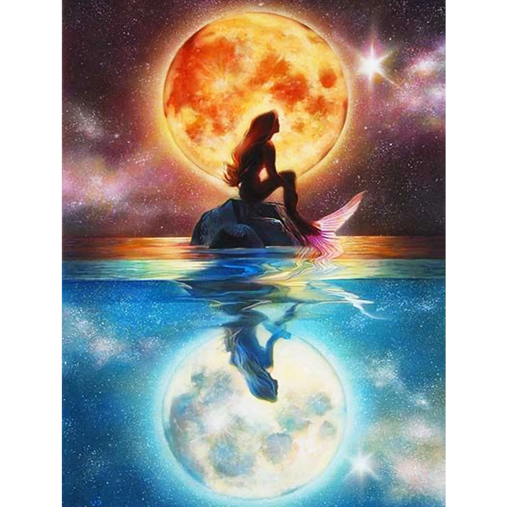 

New Diamond Embroidery Mermaid Under The Moon 5D Diamond Painting Full Square Rhinestone Picture Diamond Mosaic Beading Gift