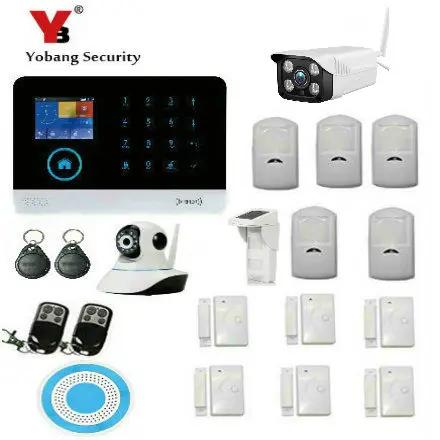 Yobang безопасности приложение управления 3g GSM wifi домашней системы охранной сигнализации солнечной энергии сирена IP камера газ Дым пожарный датчик - Цвет: YB104188