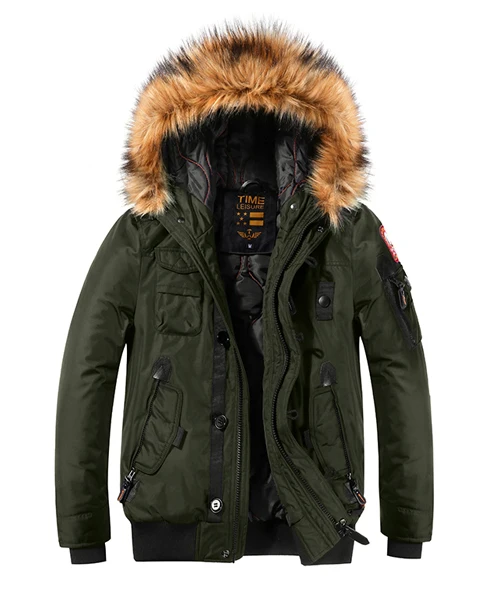 Мужское пальто зимняя куртка Мужская мода North Face уличная ветрозащитная повседневная одежда для мужчин с меховым капюшоном теплая Толстая куртка - Цвет: Армейский зеленый