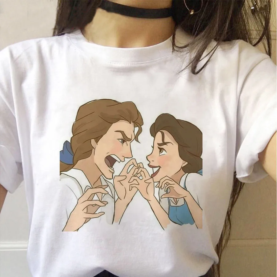 

Casual Cartoon Fashion Summer T Shirt Women Femalel Disney Princess And Prince Lovers Graphic Tee Short Sleeve Couples Tops