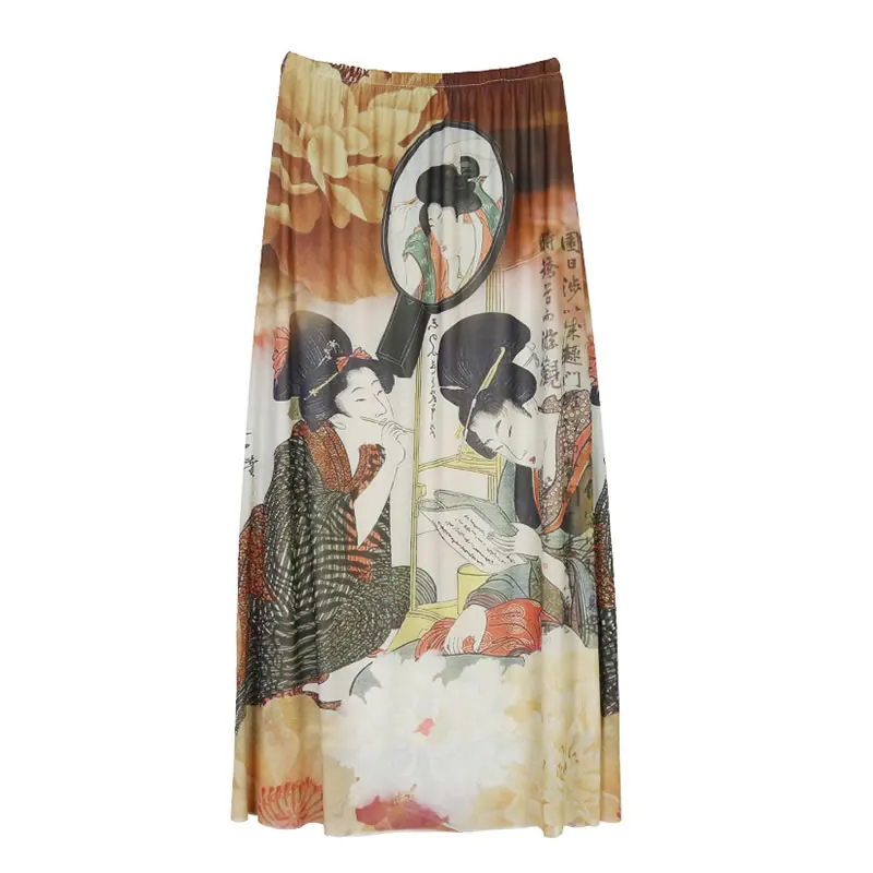 

XITAO Print Pattern Skirt Fashion New Pleated Goddess Fan Casual Mesh Letter 2021 Summer Minority Elegant Loose Skirt WMD0192