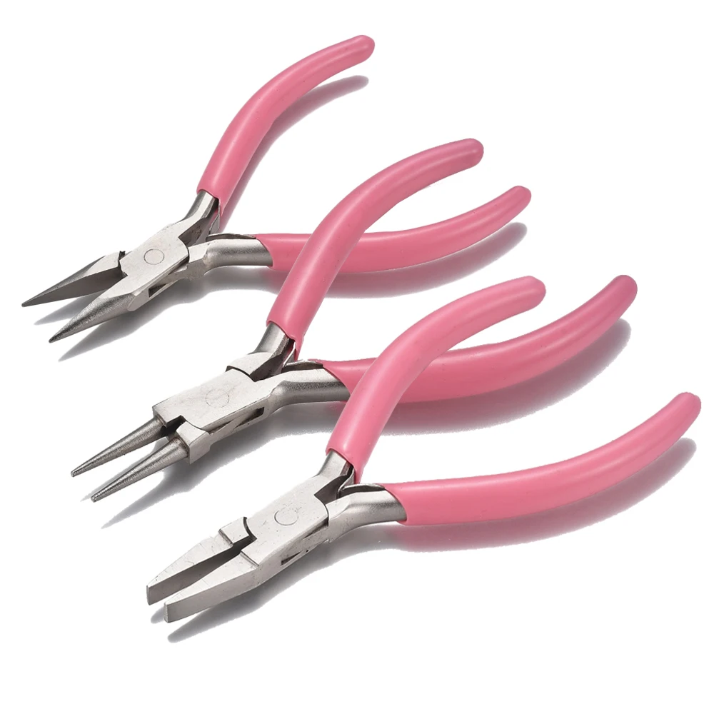 45# Carbon Steel DIY Jewelry Pliers Tools Flat/Round/Needle Nose Pliers For jewelry making Tool Equipments Pink