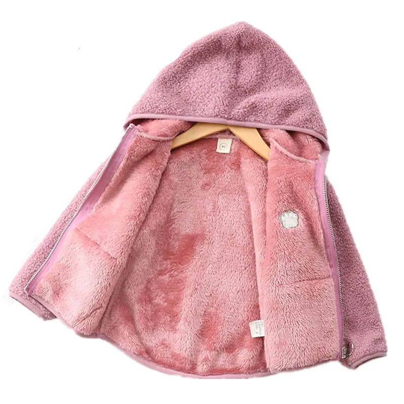 

children hooded coat autumn winter kids coral fleece warm jacket outerwear for baby boys girls size 90-130 cm dwq672